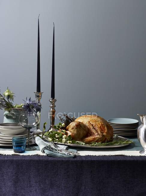 Roast turkey on a table — Stock Photo