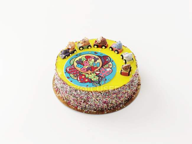 Kuchen mit Tierfiguren dekoriert — Stockfoto