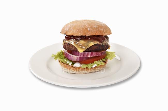 Cheeseburger with barbecue sauce — Stock Photo