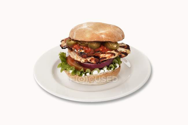 Chicken burger with jalapeos — Stock Photo