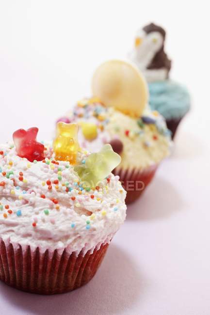 Cupcakes decorated for a children party — Stock Photo