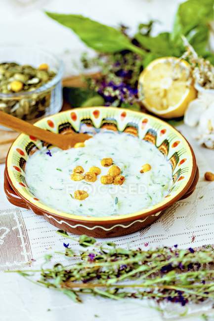 Traditionelle bulgarische Tarator-Suppe — Stockfoto