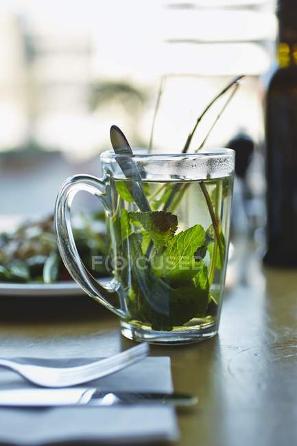 Чай з м'ятою в скляній чашці — стокове фото