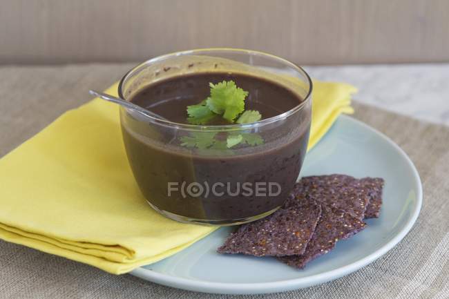 Sopa cubana de frijol negro con cilantro - foto de stock