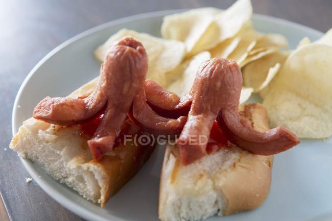 Hotdogs and potato crisps — Stock Photo
