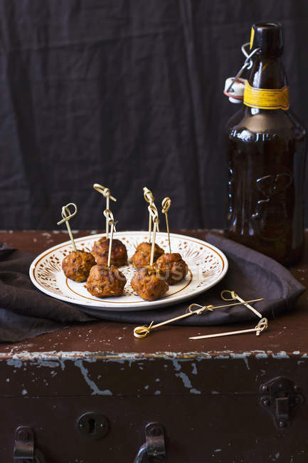 Falafel chickpea balls serving with beer — Stock Photo