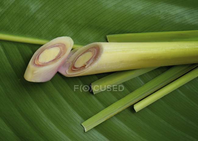 Lemongrass on banana leaf — Stock Photo