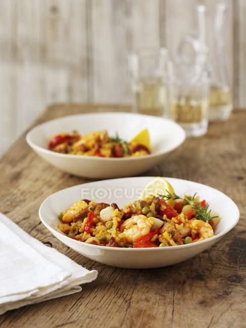 Seafood paella rice dish — Stock Photo