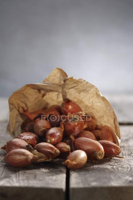 Shallots in paper bag — Stock Photo