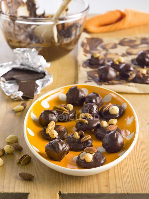 Marzipan pralines with chocolate — Stock Photo
