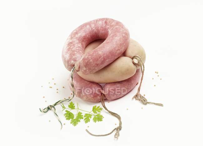Raw Mettwurst and liver sausages — Stock Photo