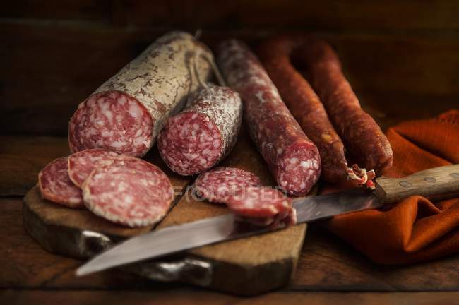 Various types of salami — Stock Photo