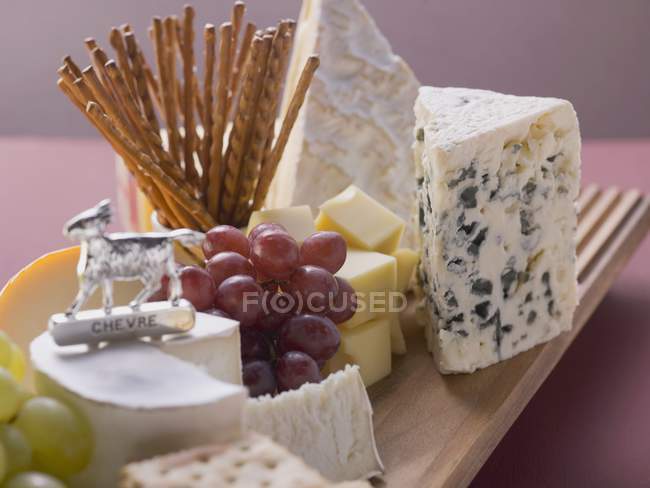 Placa de queijo com uvas — Fotografia de Stock