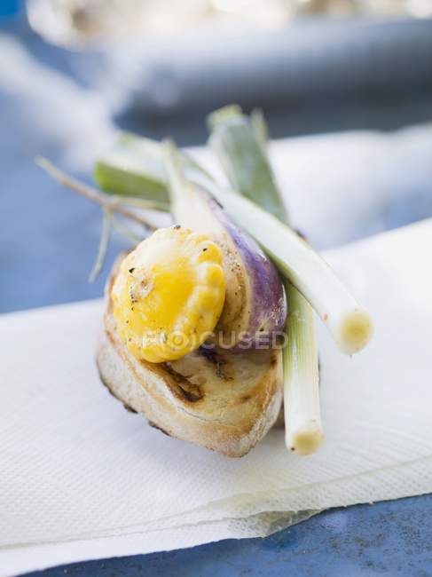 Grilled vegetables on bread — Stock Photo