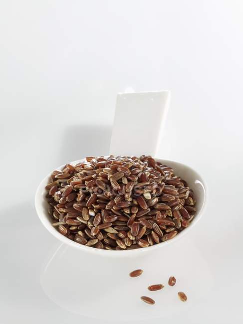 Colher cheia de arroz vermelho — Fotografia de Stock