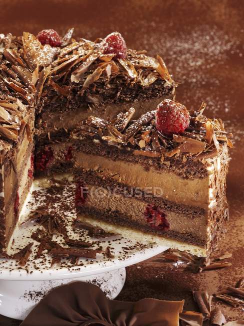 Chocolate cake with piece — Stock Photo