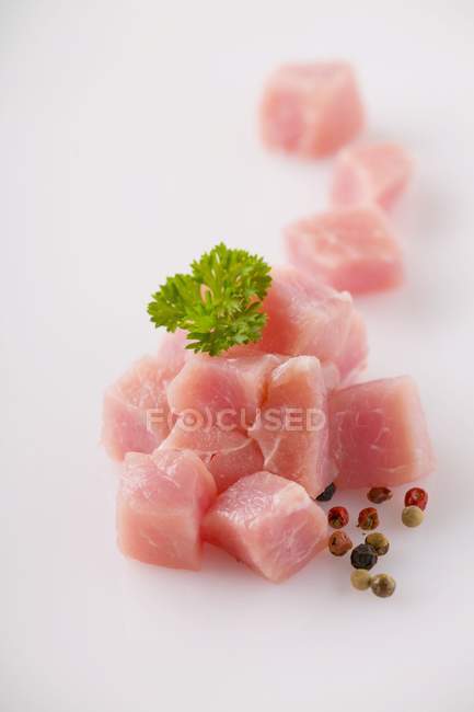 Raw Diced pork with herb — Stock Photo