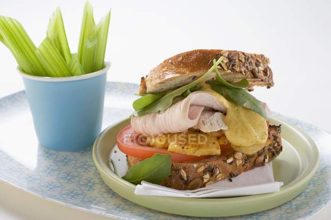Sandwich à la dinde et tomate — Photo de stock