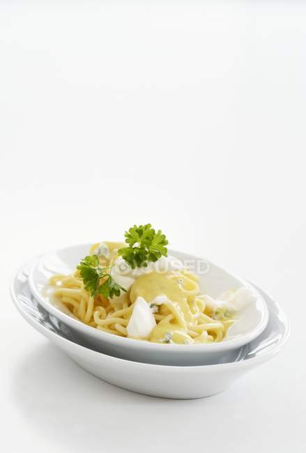 Pasta de espaguetis con crema de queso - foto de stock