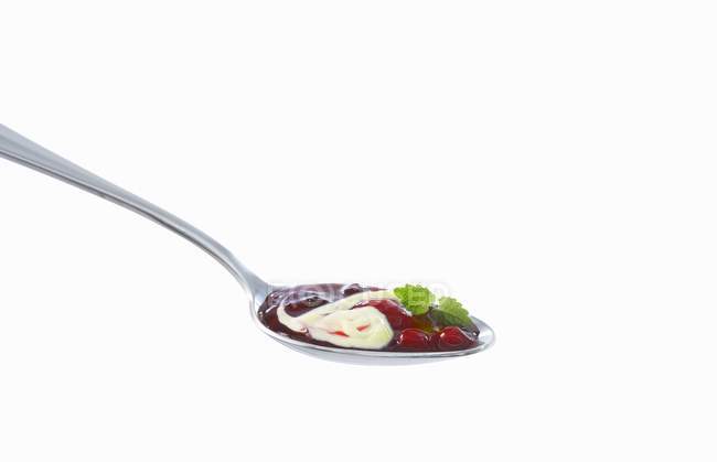 Spoonful of red fruit compote — Stock Photo