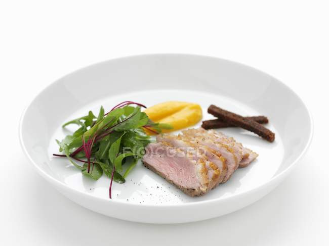 Sliced Roasted duck breast with accompaniments — Stock Photo