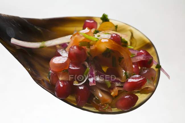 Salsa mit Granatapfel und Zwiebeln auf weißem Hintergrund — Stockfoto