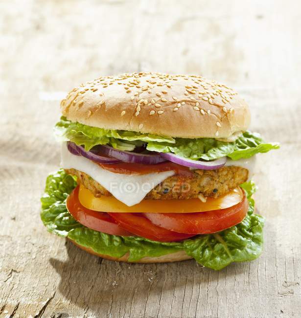 Vegetarian burger with vegetable patty — Stock Photo