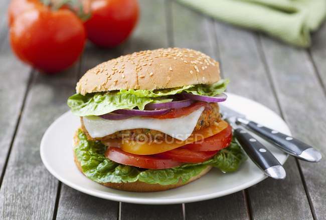 Vegetarian burger with vegetable patty — Stock Photo