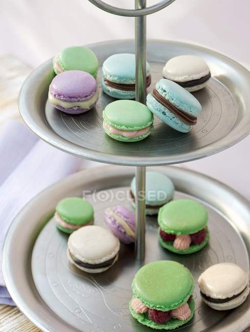 Assorted macaroons on stand — Stock Photo