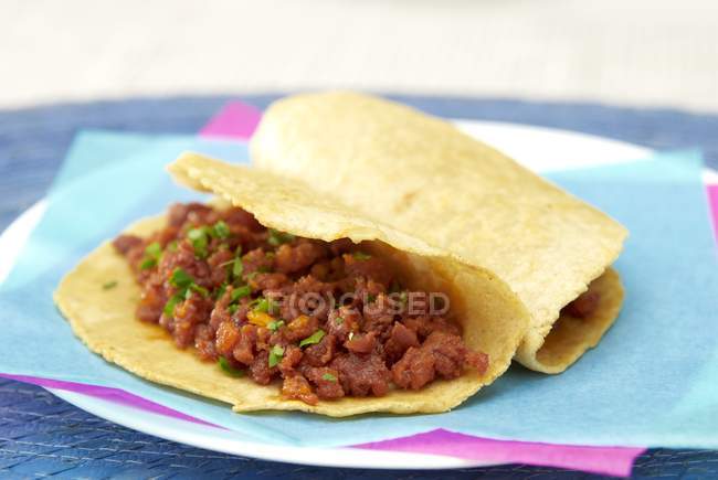 Tacos with bean filling — Stock Photo