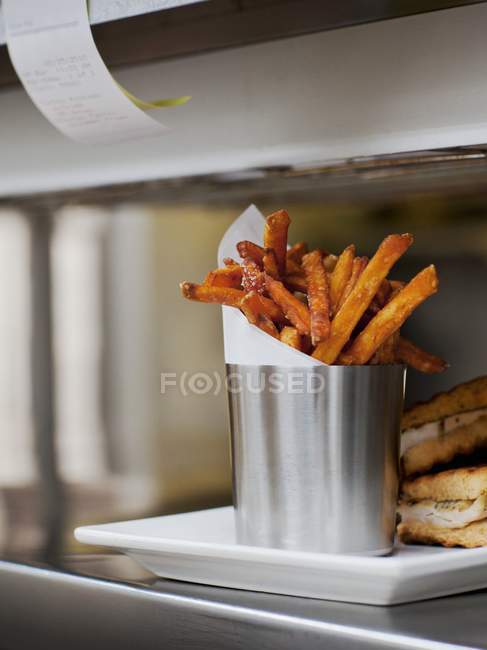Fresh Fries with in Steel Cup — Stock Photo