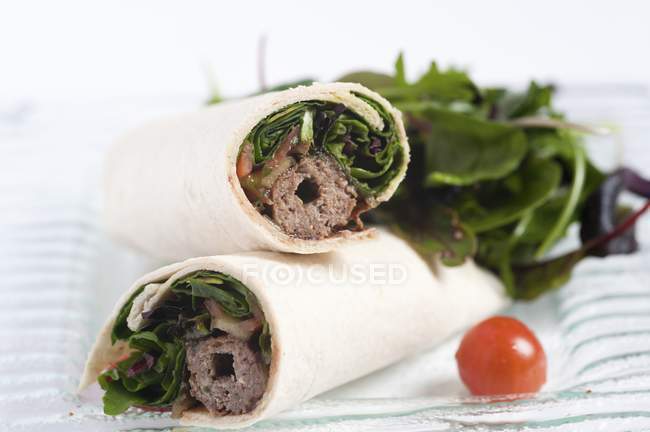 Wraps filled with lamb kebab — Stock Photo