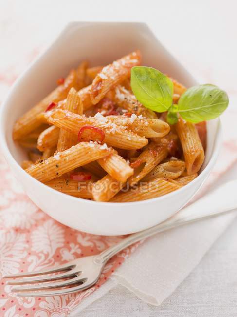 Penne arrabiata pasta with rel — стоковое фото