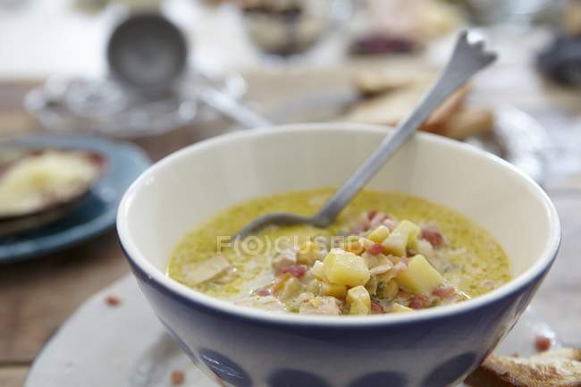 Sopa de maíz dulce con pollo - foto de stock