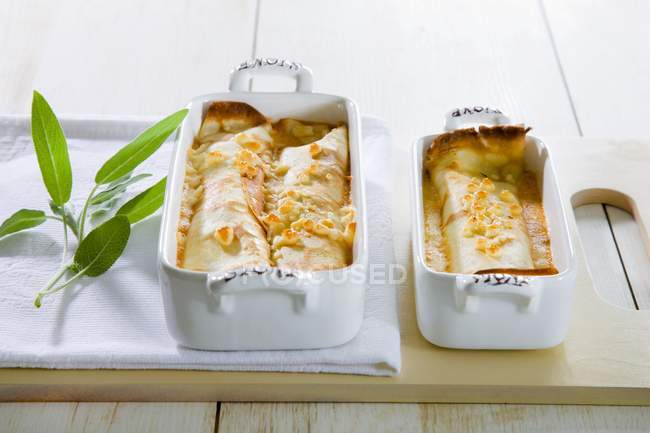 Baked pancakes with cheese — Stock Photo