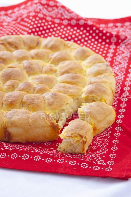Bread with feta over napkin — Stock Photo