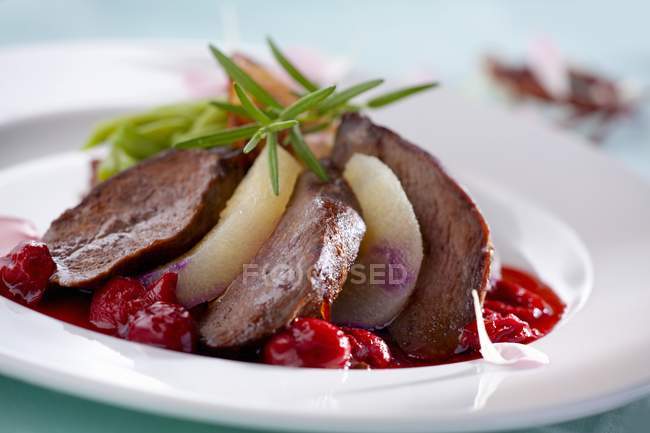 Duck breast with pears — Stock Photo