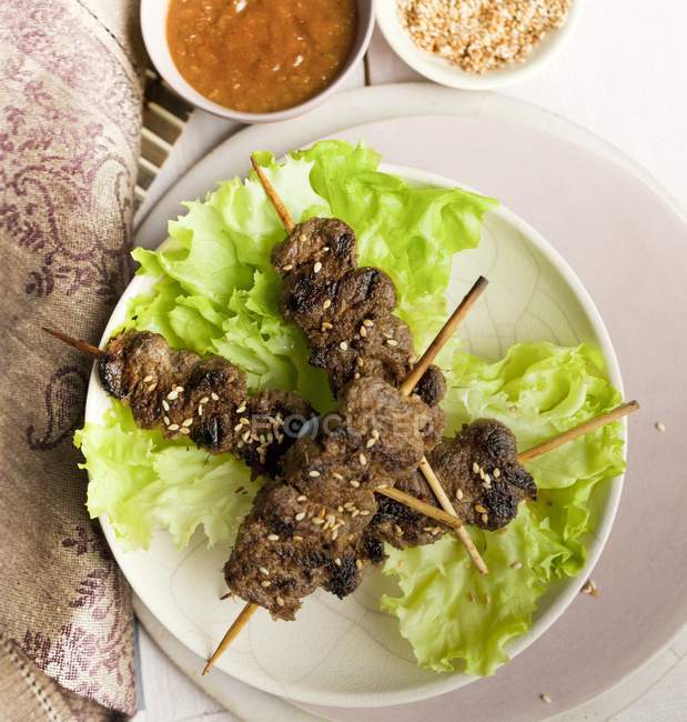 Beef skewers with seeds — Stock Photo