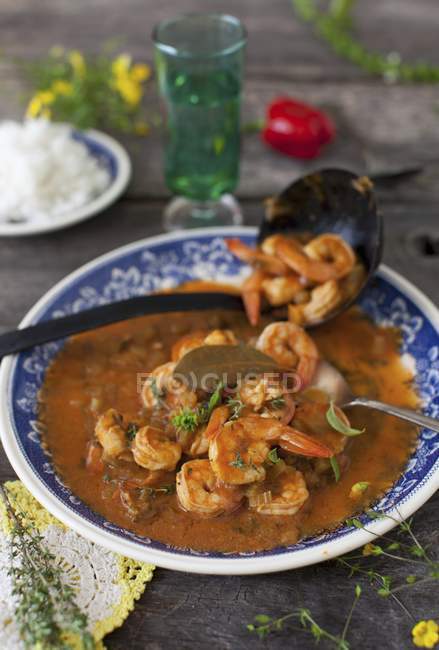 Closeup view of Etouffee with shrimps and herbs in bowl — Stock Photo