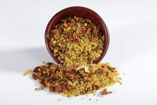 Raw mix of bulgur with dried vegetables — Stock Photo