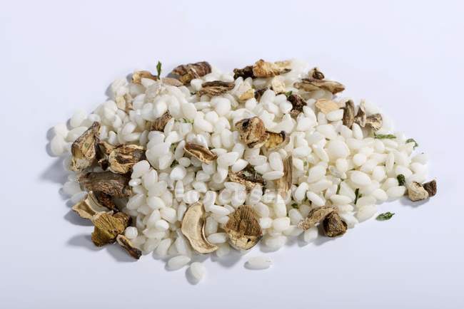 Risotto rice with dried mushrooms — Stock Photo
