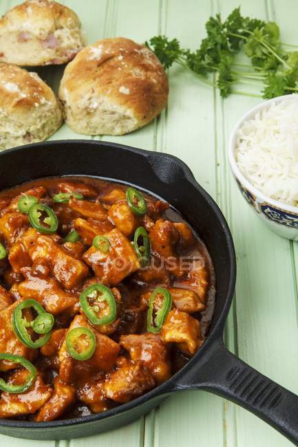 Spicy turkey goulash with rice — Stock Photo