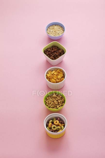 Bowls of breakfast cereals — Stock Photo