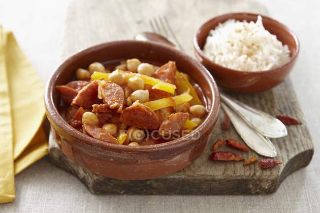 Chorizo with beans and rice — Stock Photo