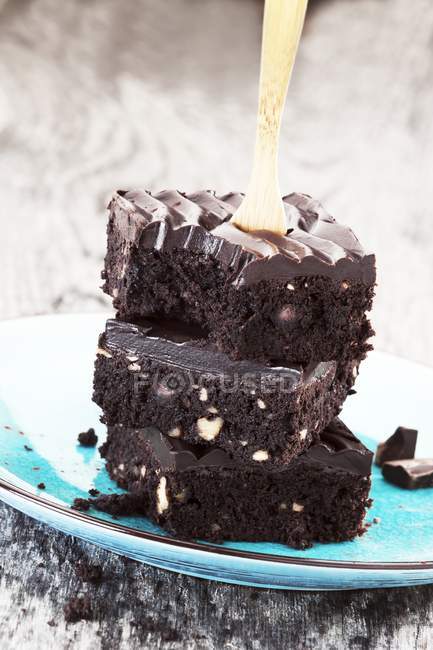 Brownies mit Holzgabel gestapelt — Stockfoto