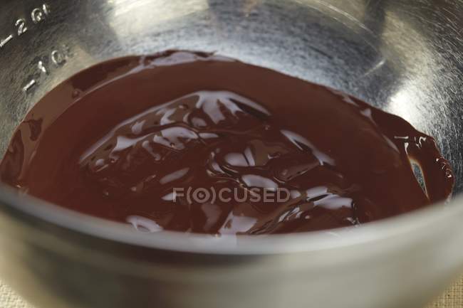 Melted Chocolate in Metal Bowl — Stock Photo