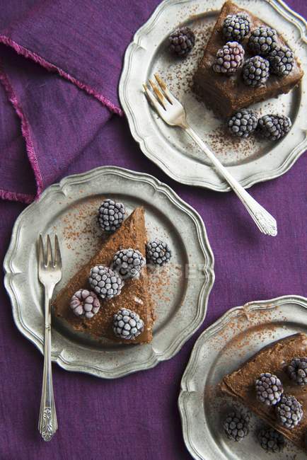 Schokoladenkuchen mit gefrorenen Brombeeren — Stockfoto