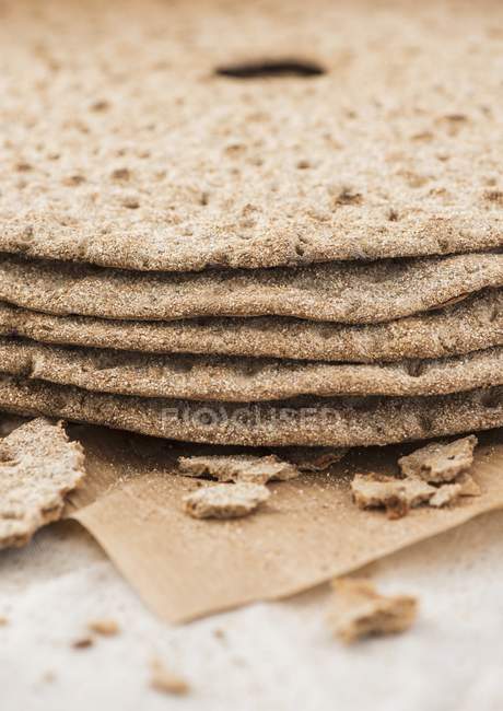 Stack of round rye crispbreads — Stock Photo