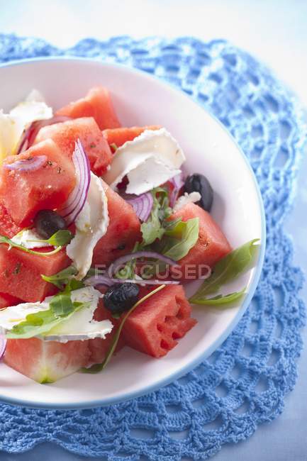 Watermelon salad with cheese — Stock Photo