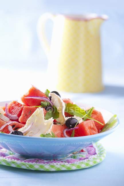 Watermelon salad with cheese — Stock Photo